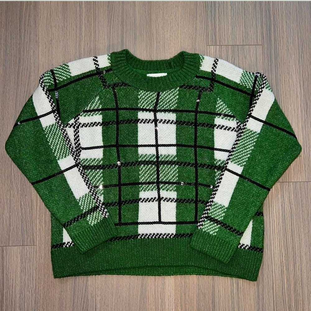Topshop Green & White Plaid Sweater